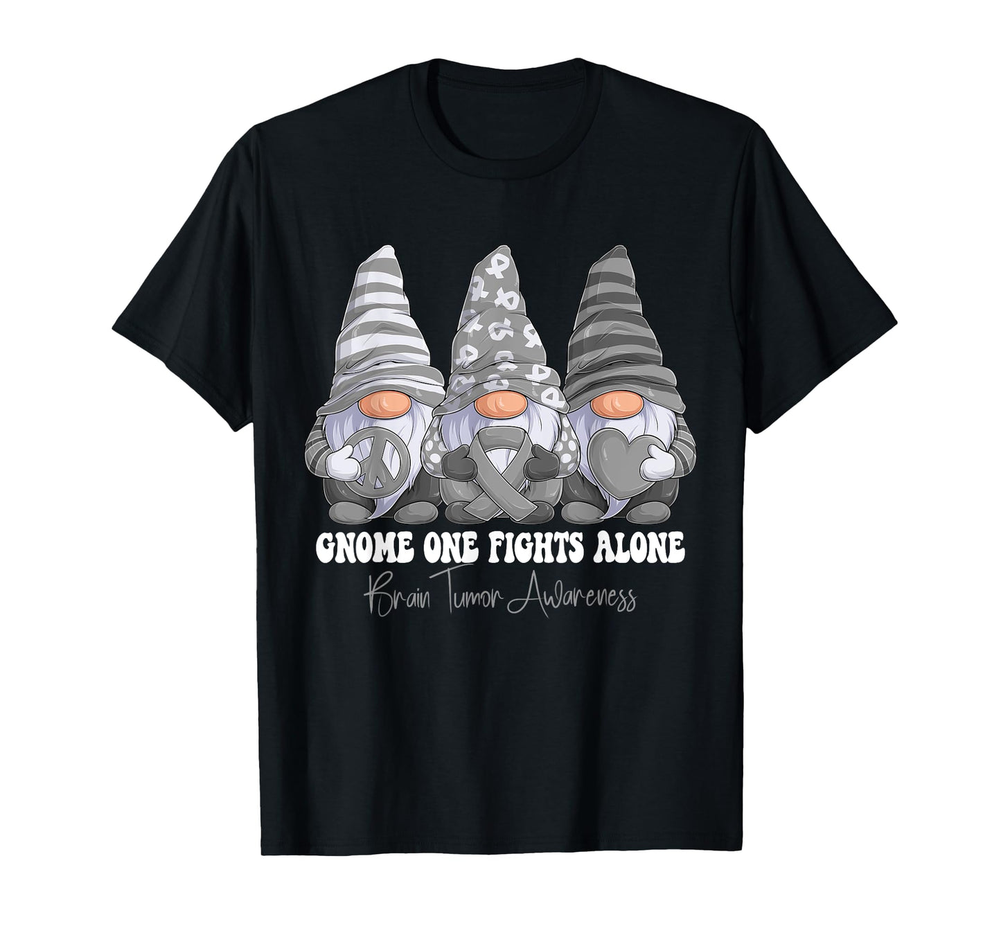 Brain Tumor Awareness Month Gray Ribbon Gnomies Support T-Shirt