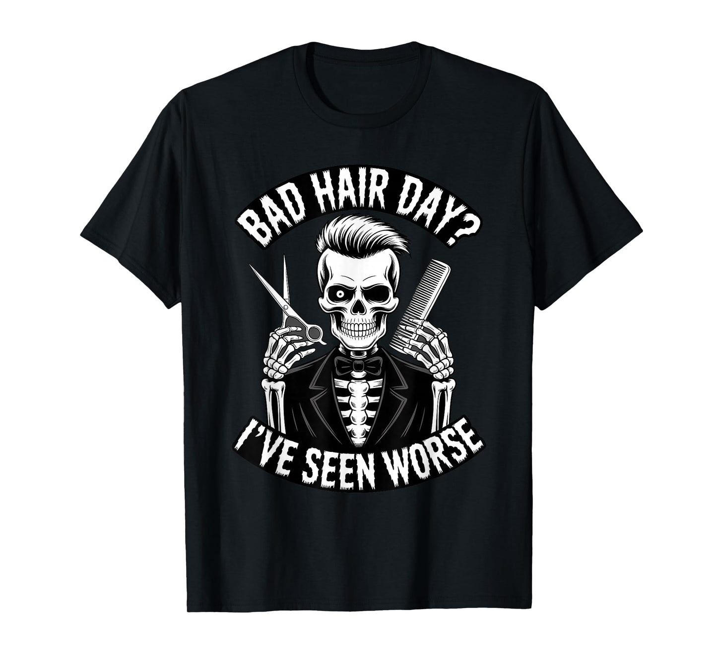 Skeleton Barber Halloween Funny Spooky Hair Stylis T-Shirt
