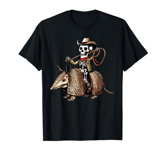 Vintage Cowboy Skeleton Riding Armadillo Funny Western Retro T-Shirt