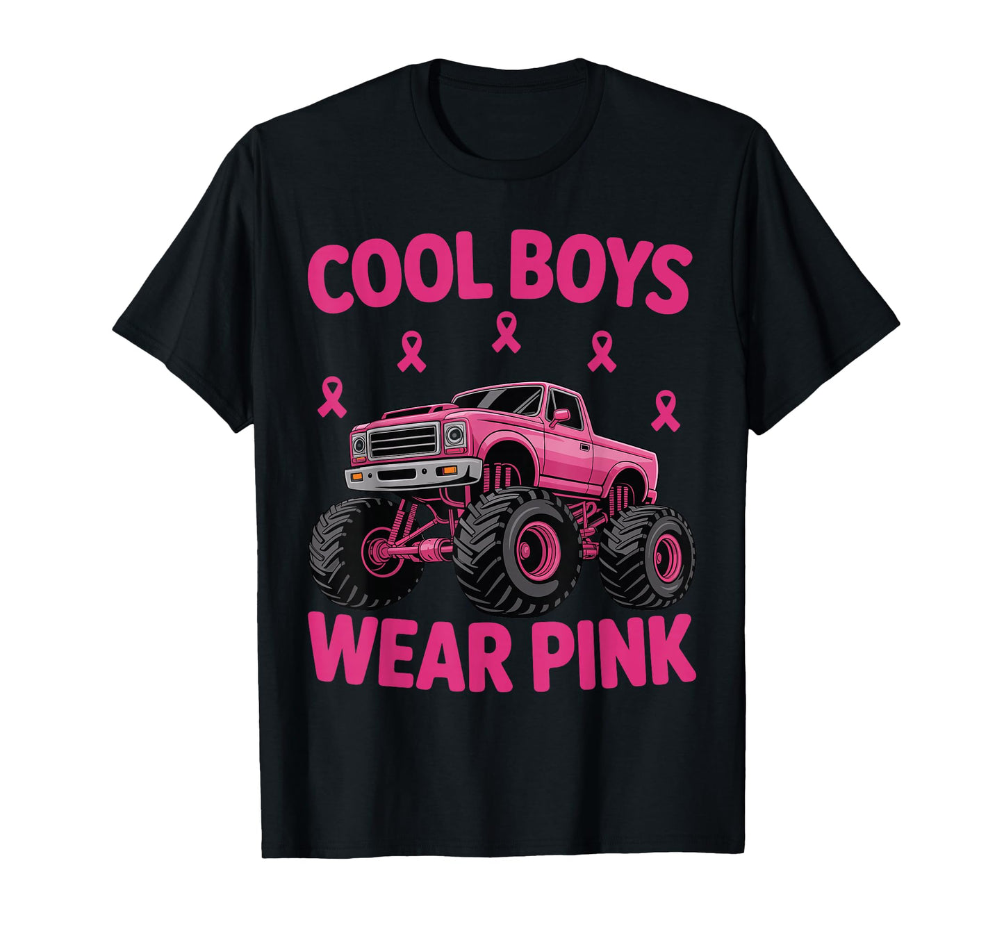 Cool Boys Wear Pink Breast Cancer Awareness Monster Truck T-Shirt