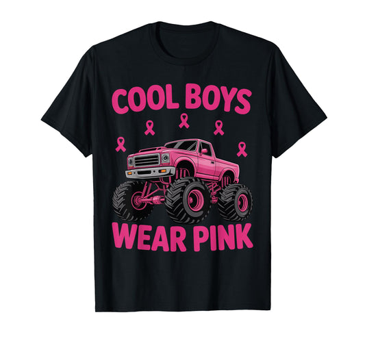 Cool Boys Wear Pink Breast Cancer Awareness Monster Truck T-Shirt