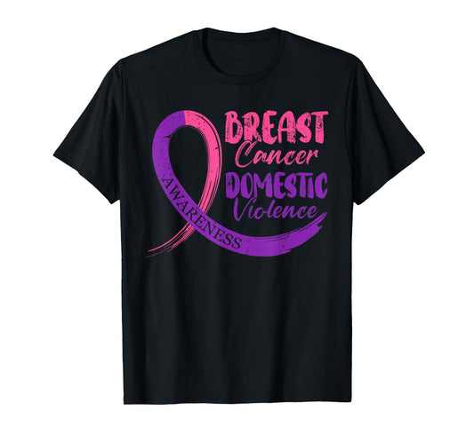 Domestic Violence Breast Cancer Awareness Purple Pink Ribbon T-Shirt