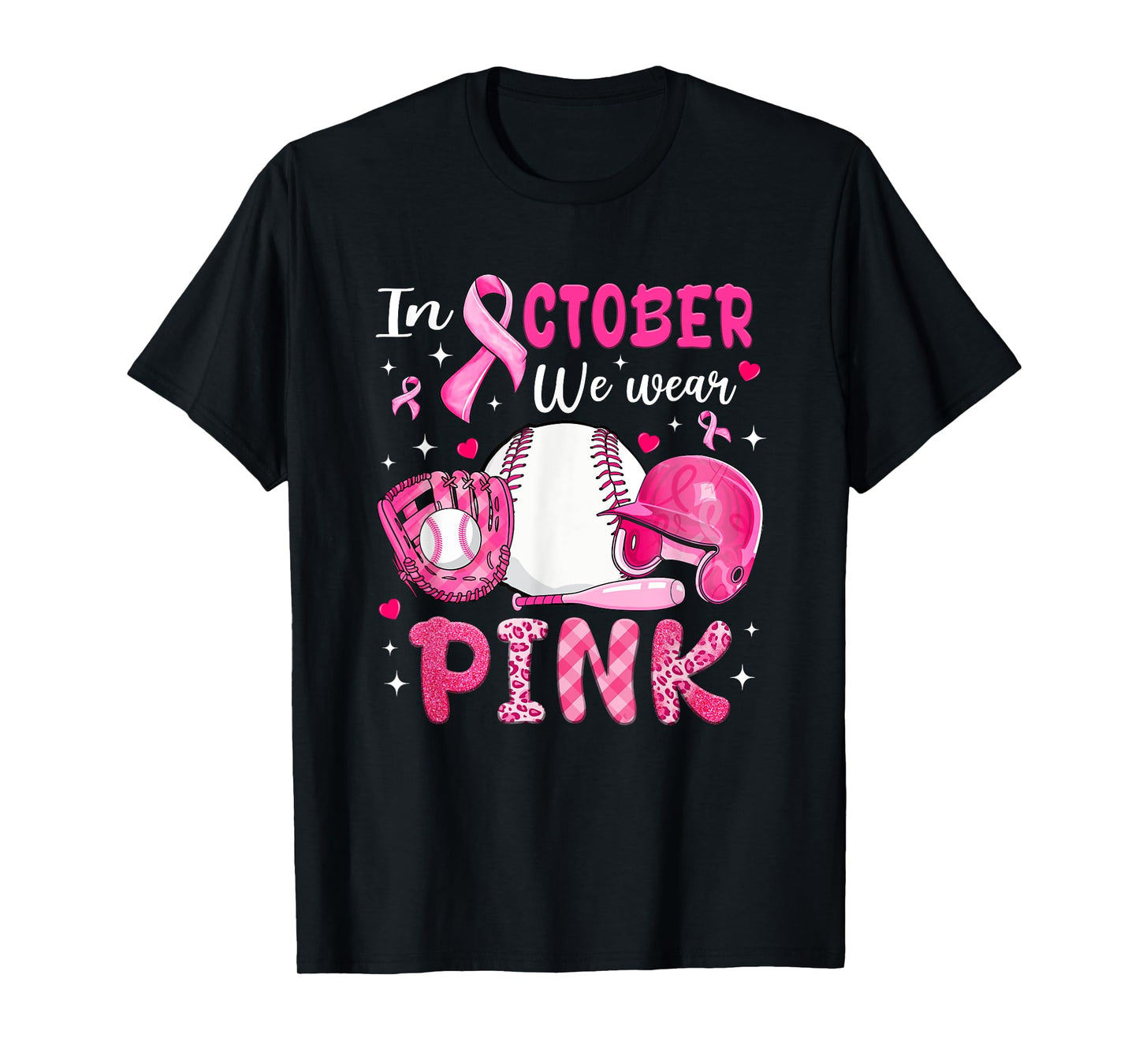 in October We Wear Pink Baseball Breast Cancer Awareness T-Shirt