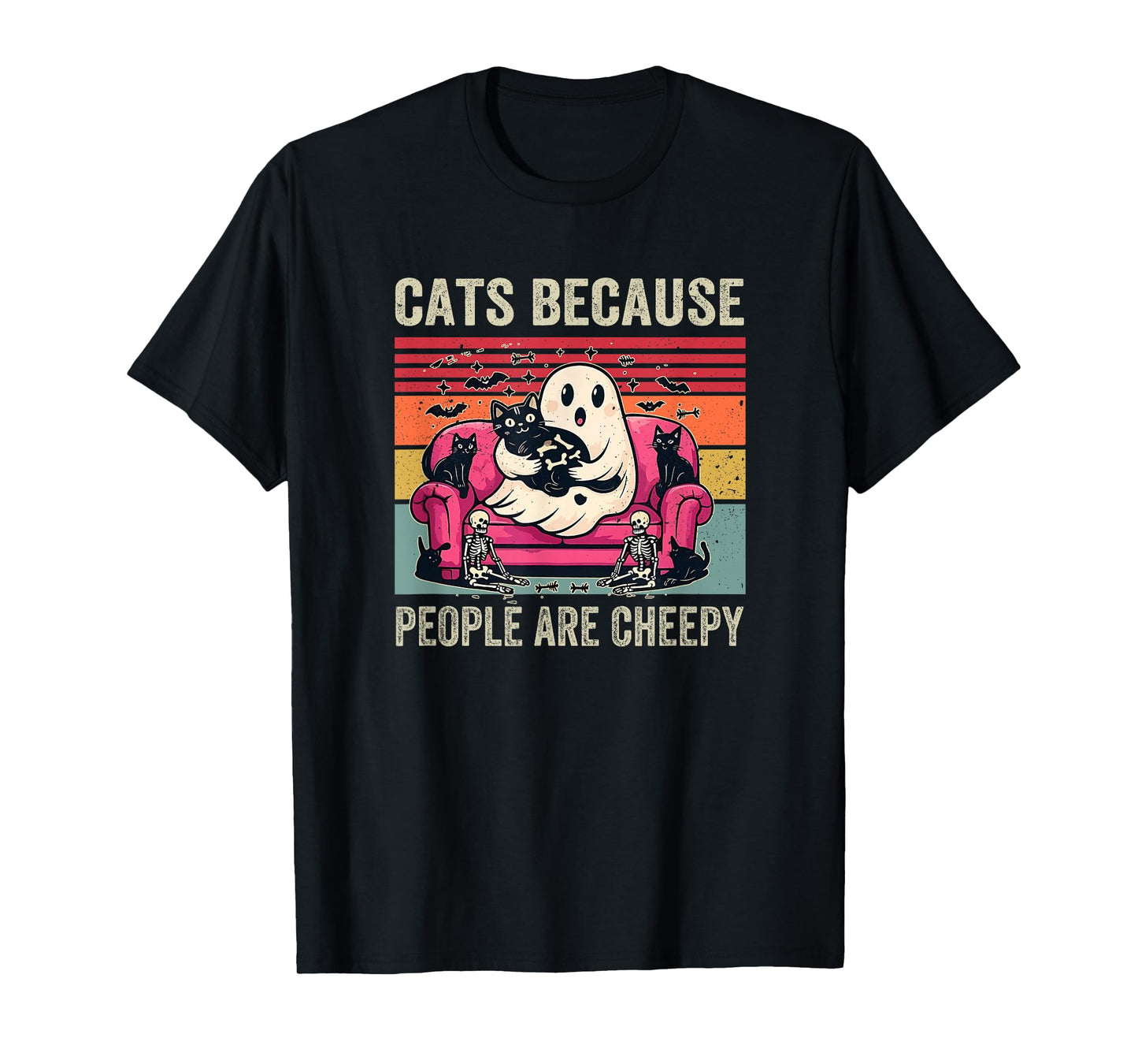 Cats Because People are Creepy Ghost Halloween Cat Mom Kids T-Shirt