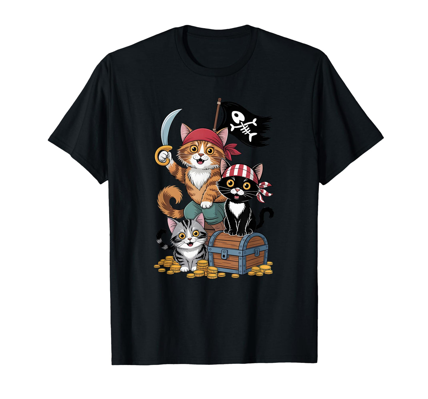 Pirate Cats Lovers Treasure Skeleton Halloween Costume Party T-Shirt
