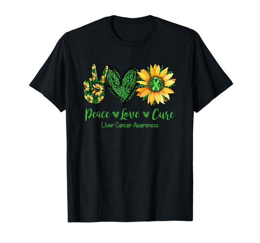 Daisy Flower Peace Love Cure Liver Cancer Awareness Month T-Shirt