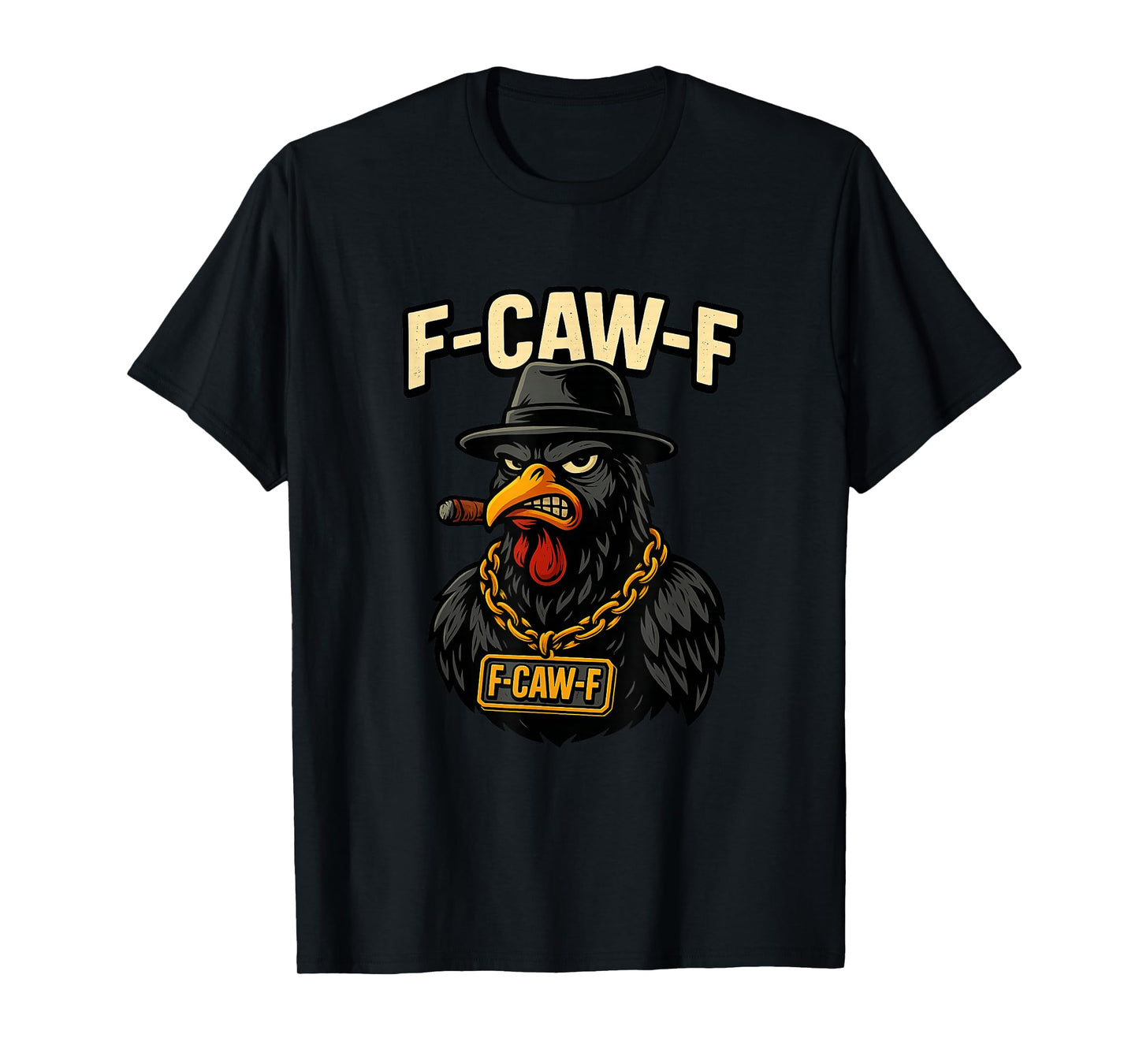 F CAW F Text & Cartoon Gangster Bird T-Shirt