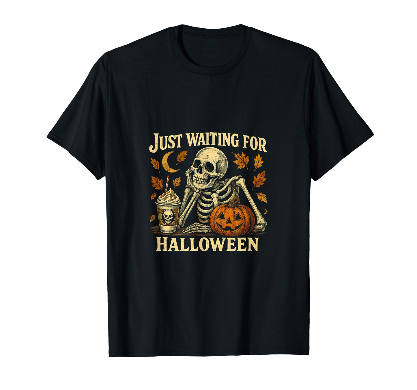 Just Waiting for Halloween Skeleton Pumpkin T-Shirt