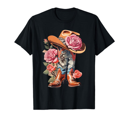 Cowgirl Boots Girl Pink Boot Hat Cowgirl T-Shirt