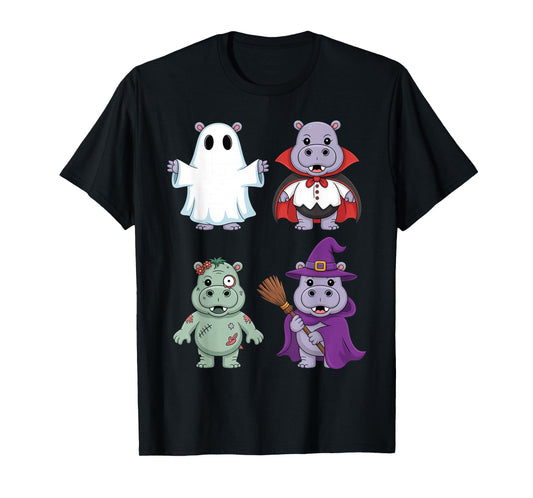 Cute Hippo Halloween Costume Boo Witch Skeleton Boys Girls T-Shirt