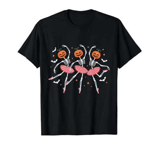 Ballet Pumpkin Skeleton Scary Halloween Men Women Boys Girl T-Shirt
