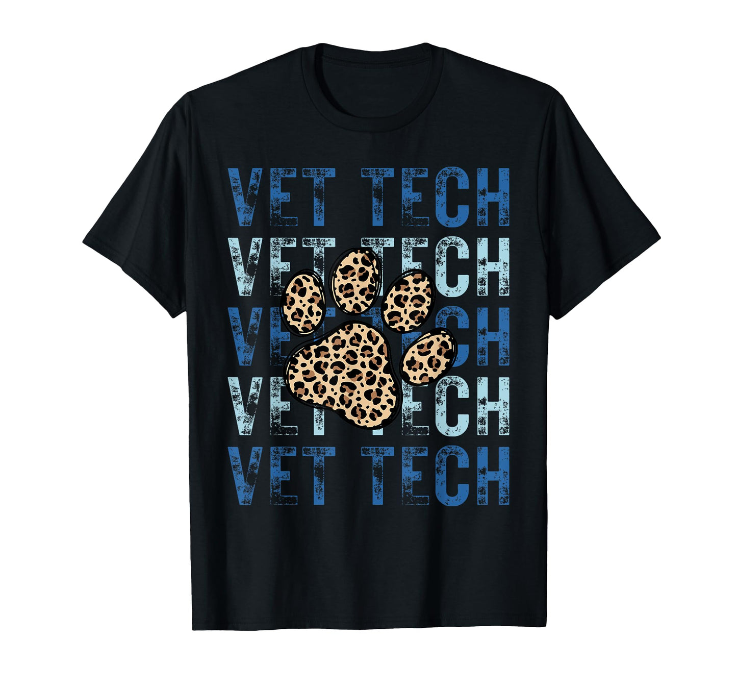 Retro Vet Tech Paw Print Leopard Veterinary Technician T-Shirt