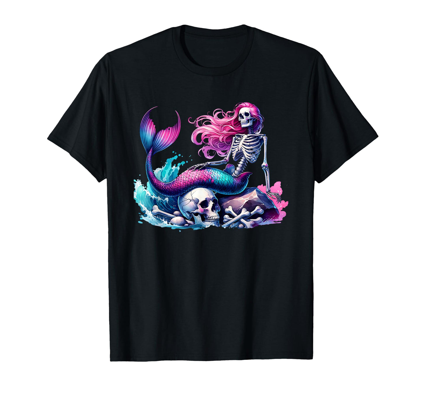 Mermaid Skull Ocean Wave Siren Skeleton Sea T-Shirt