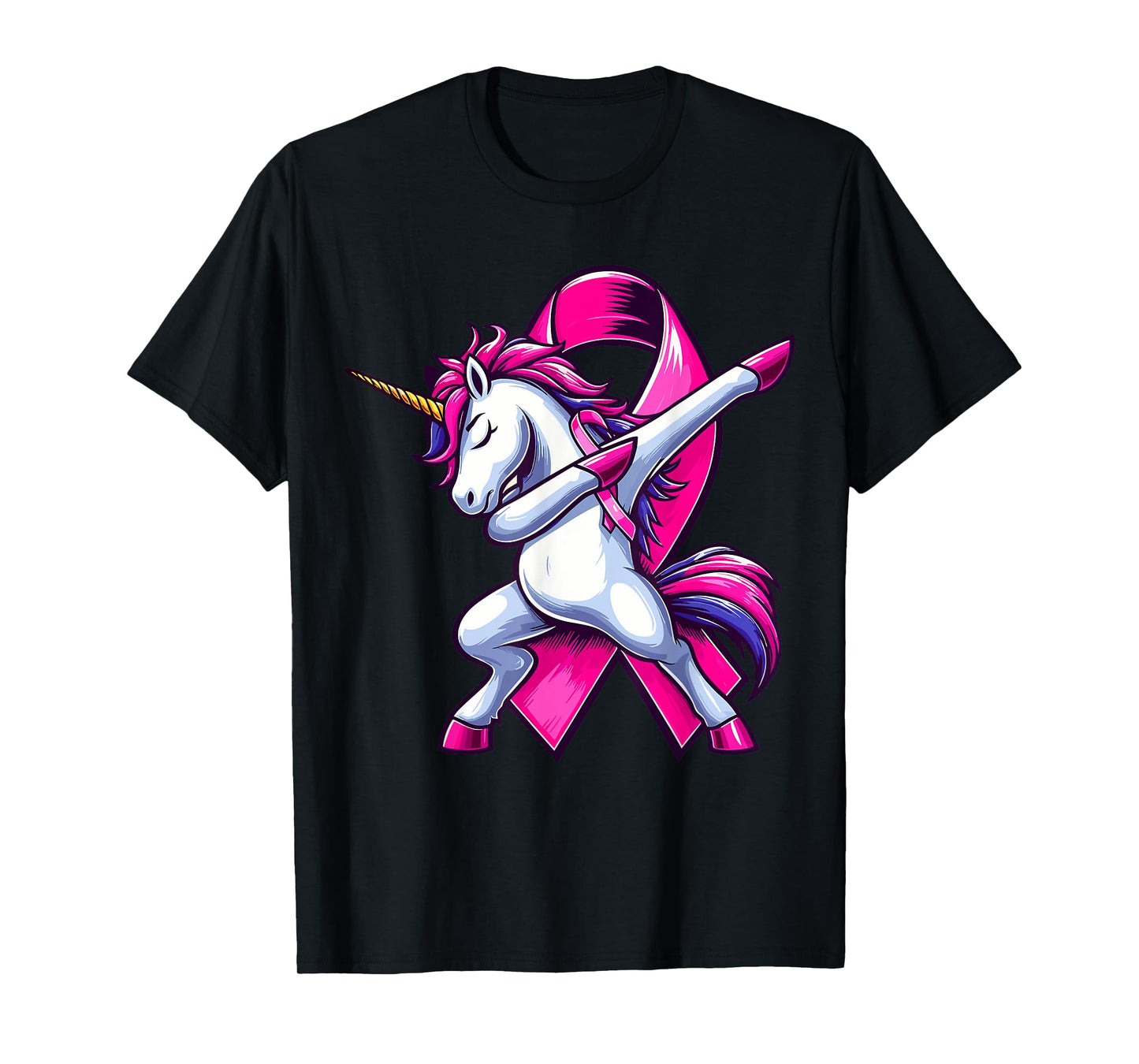 Pink Ribbon Unicorn Breast Cancer Awareness for Girls Kids T-Shirt
