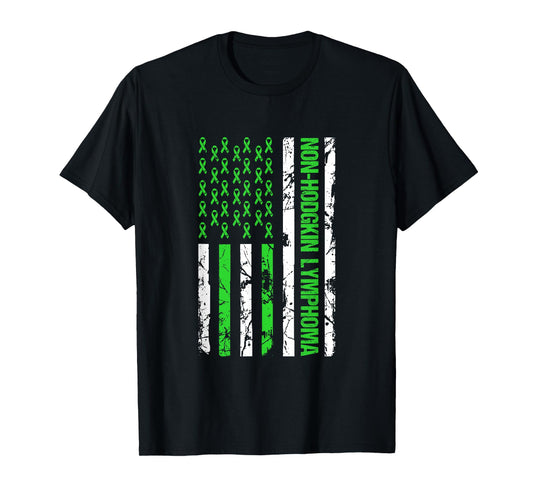 Non Hodgkin Lymphoma Flag Lime Green Ribbon Awareness T-Shirt