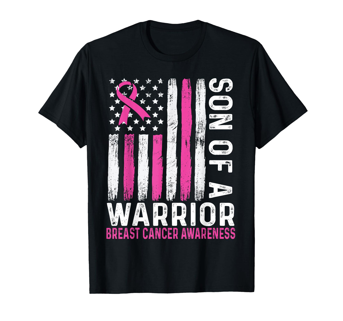 Son of a Warrior Cancer USA American Flag Breast Cancer T-Shirt for Women Kids Men