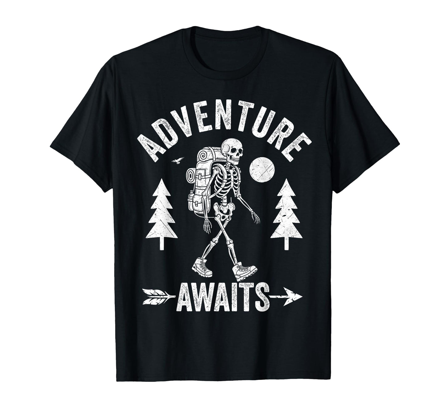 Adventure Awaits Skeleton Backpacker Spooky Halloween Hiking T-Shirt