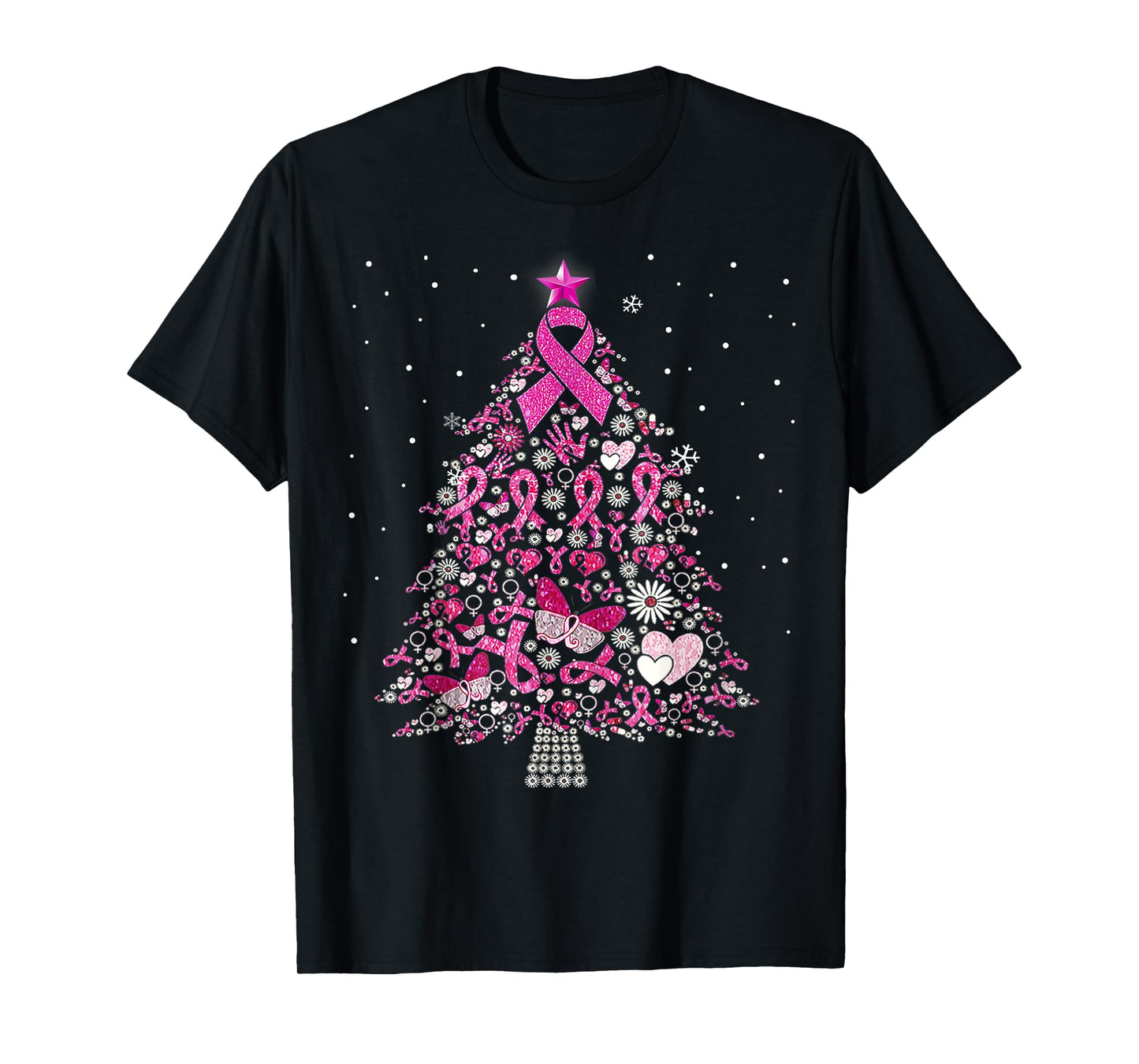 Breast Cancer Christmas Tree Snowflakes Ornament Decoration T-Shirt
