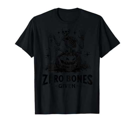 (On Back) Vintage Skeleton Halloween Zero Bones Given T-Shirt