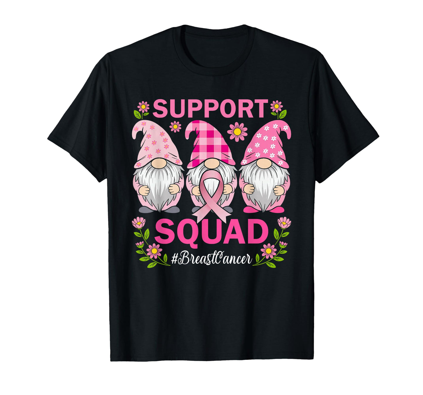 Support Squad Breast Cancer Awareness Pink Gnomes Womens T-Shirt