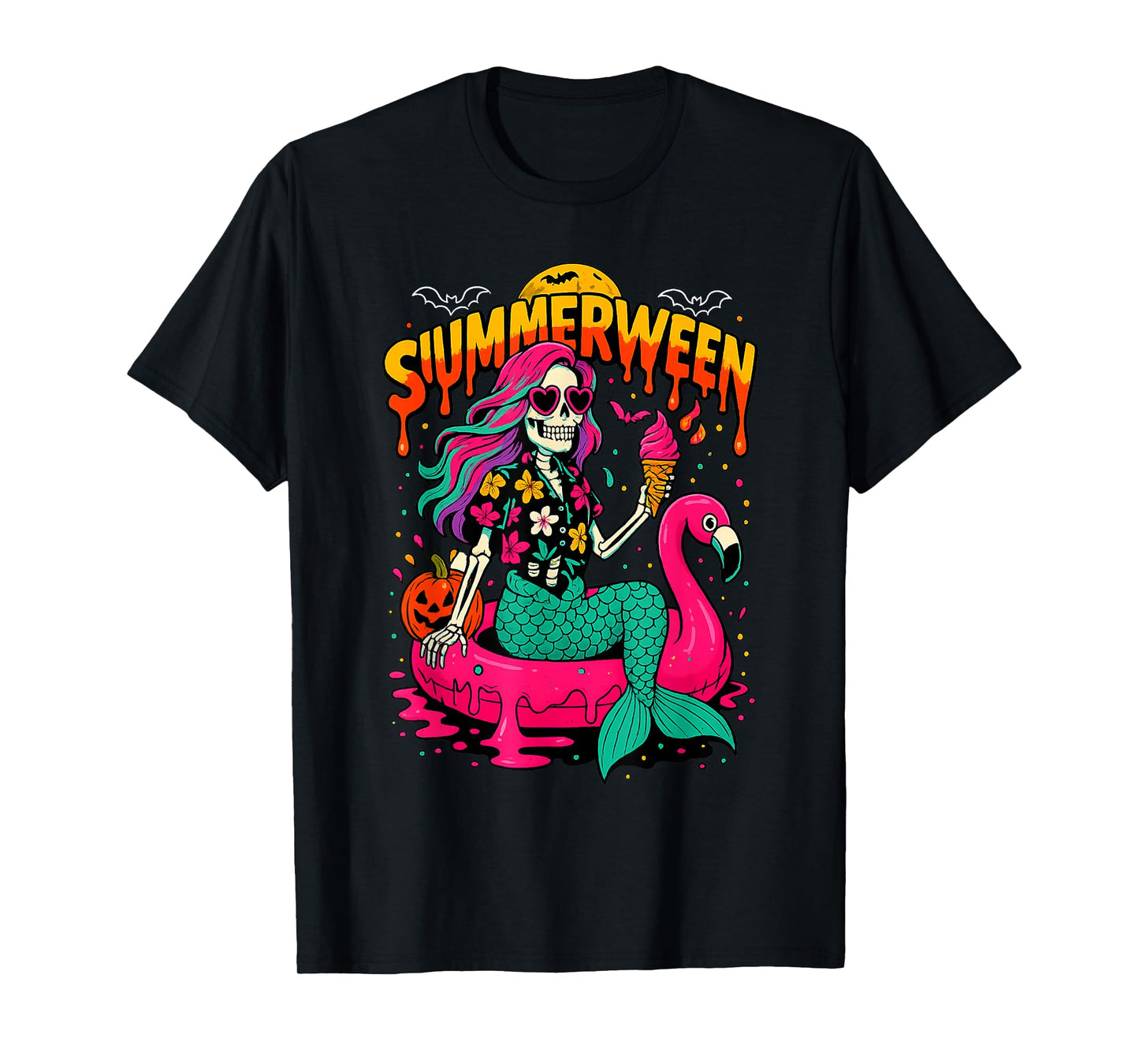 Halloween Tropical Summerween Mermaid Skeleton T-Shirt