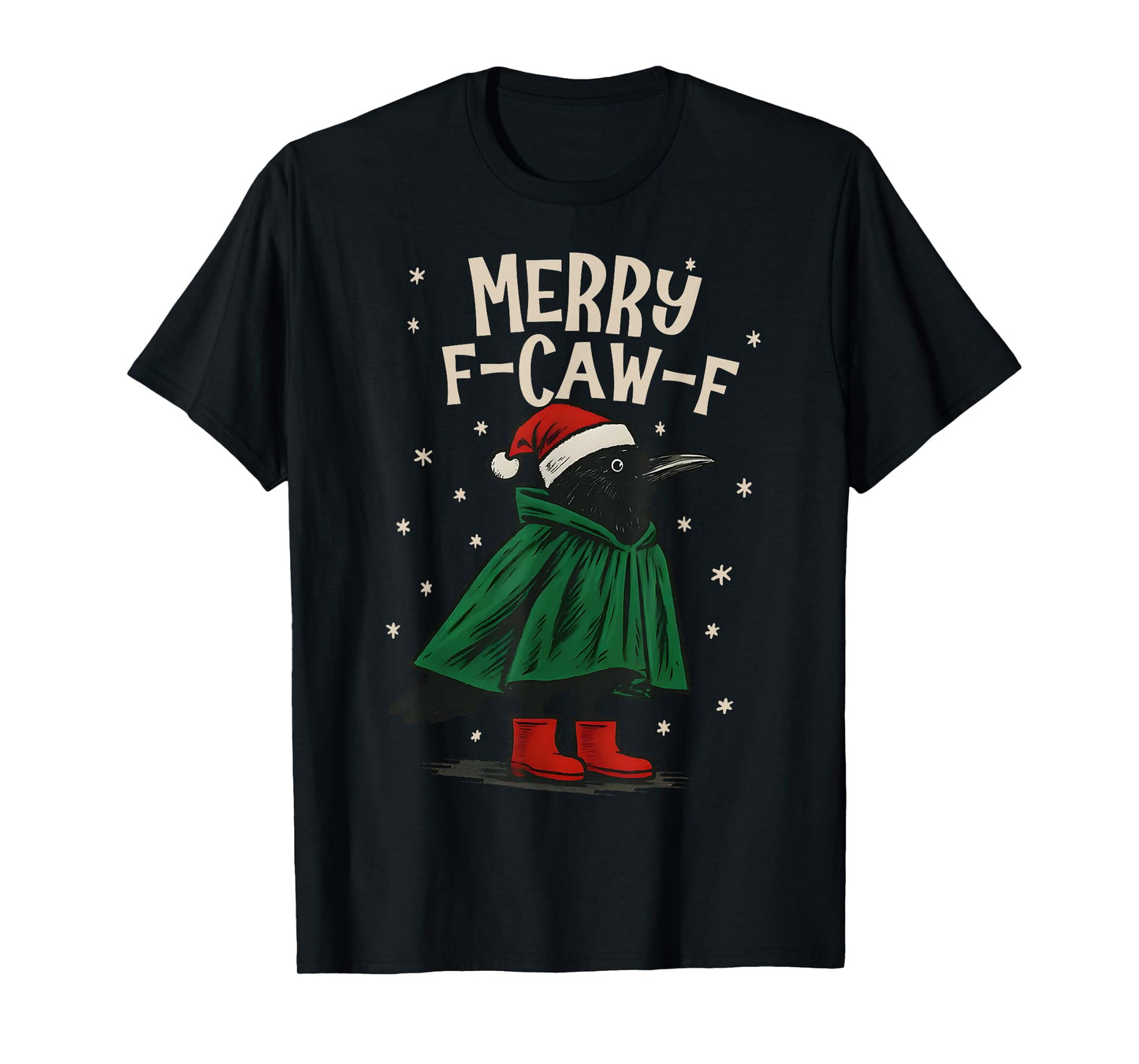 Black Crow F-Caw-F Funny Retro Christmas Lights Santa hat T-Shirt