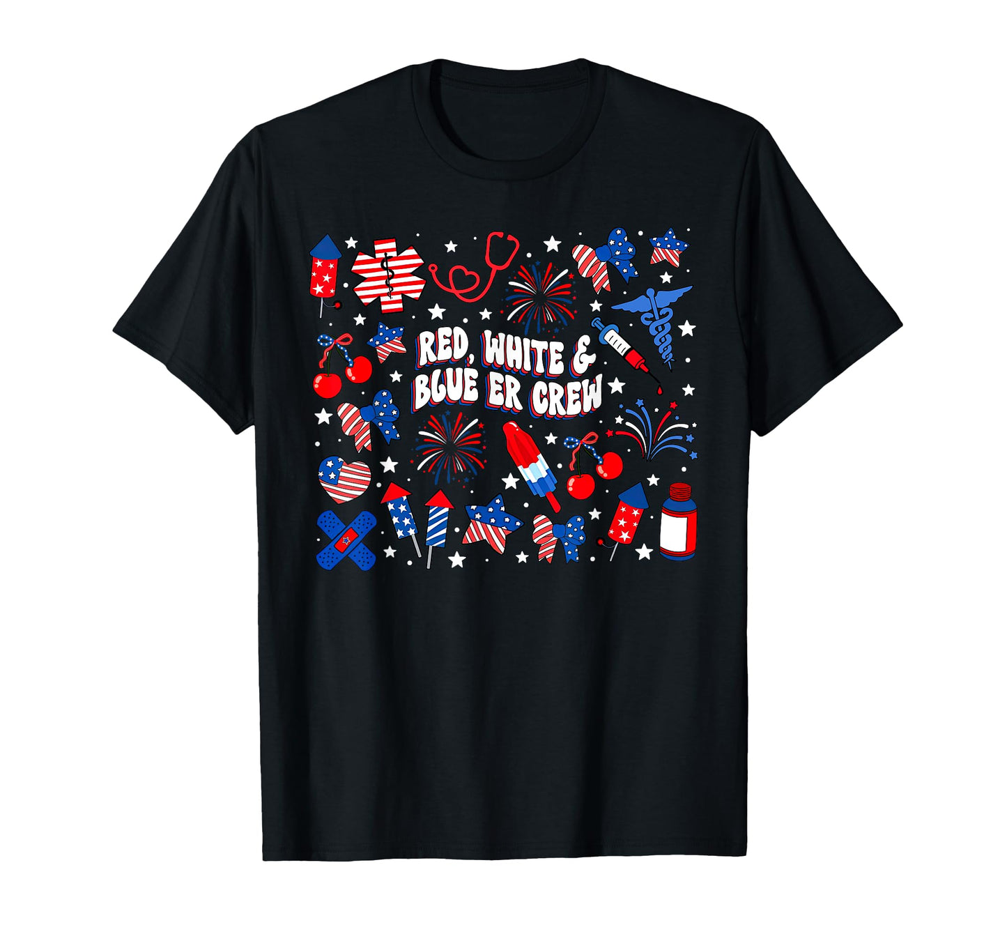 Red White Blue ER Crew Emergency Department 4th Of July T-Shirt