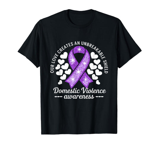 Domestic Violence Awareness Purple Ribbon Unbreakable Shield T-Shirt