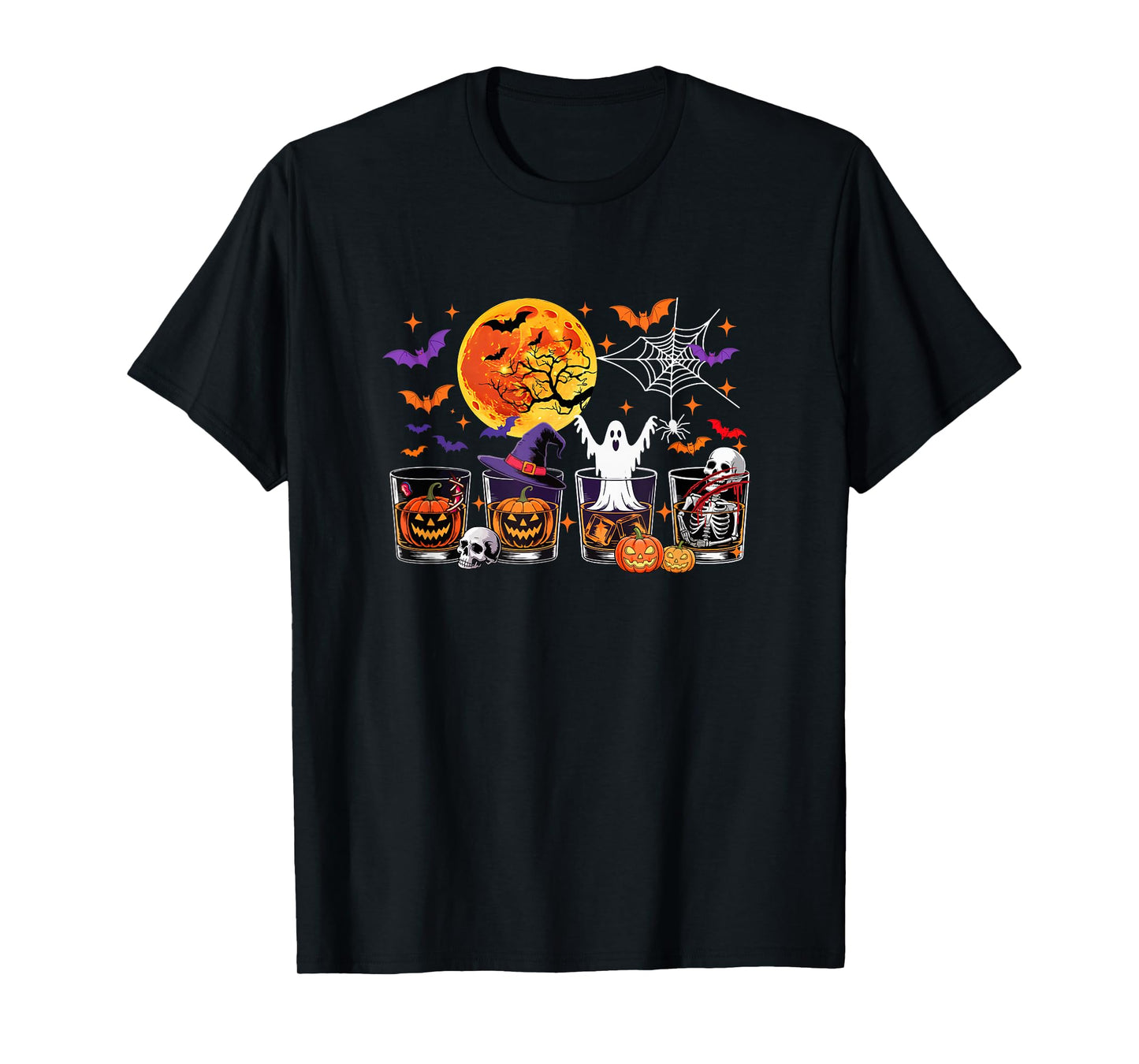 Collection Whiskey Glasses Halloween Witch Boo Skeleton T-Shirt