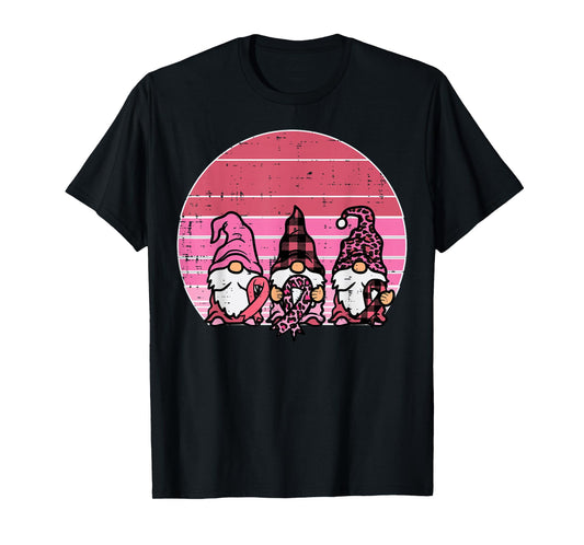 Pink Gnomes Support Retro Breast Cancer Awareness Women T-Shirt