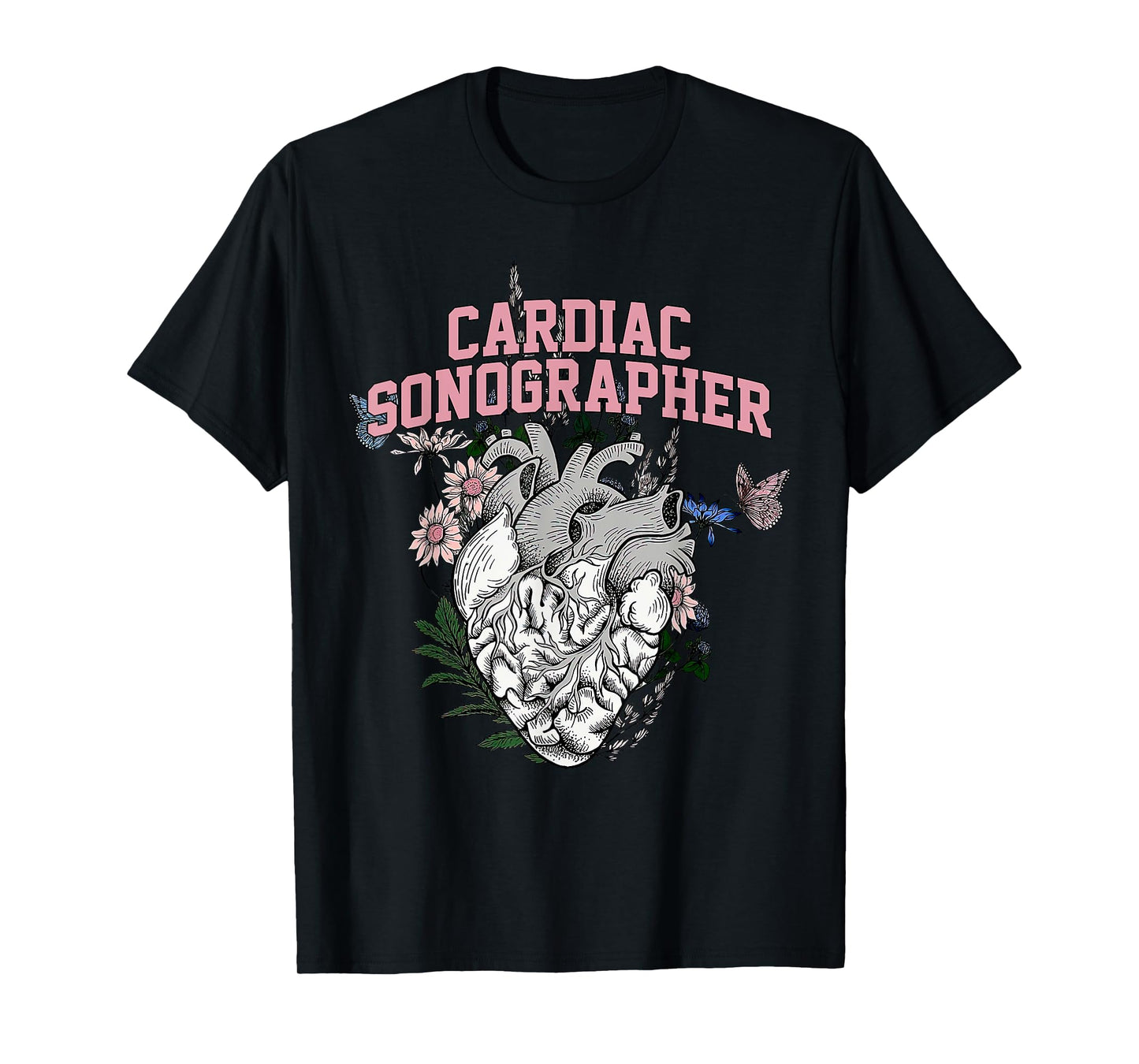 Cardiac Sonographer Anatomical Heart Floral Cardiovascular T-Shirt