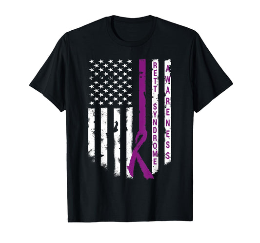 Rett Syndrome Awareness Shirt American Flag RTT Support Tee T-Shirt
