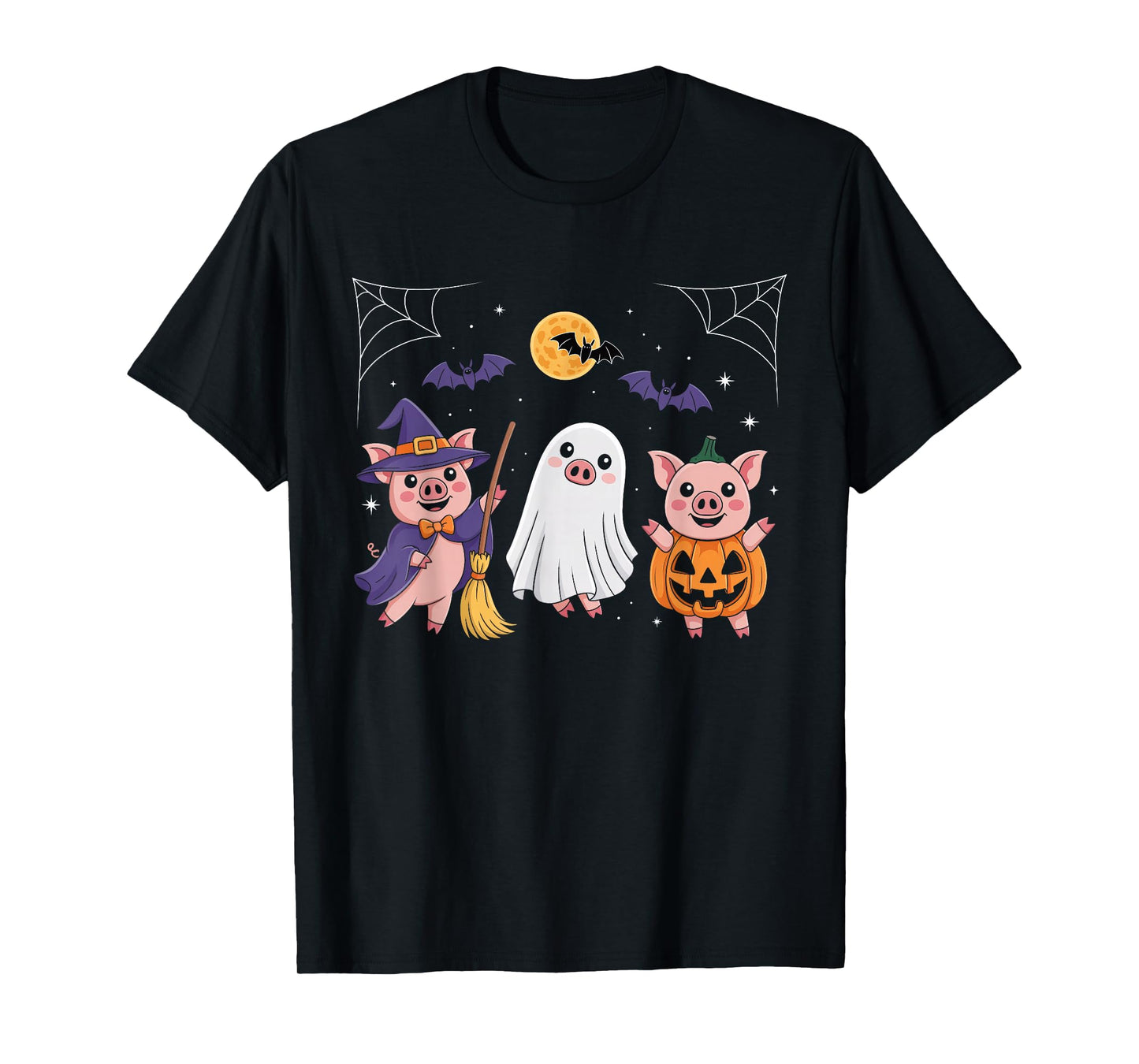 Three Halloween Pigs Cosplay Witch Boo Carved Pumpkin T-Shirt