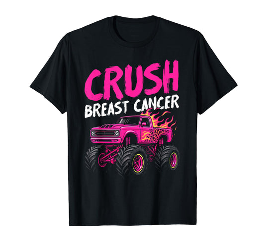 Crush Breast Cancer Awareness Monster Truck Toddler Boy Kids T-Shirt