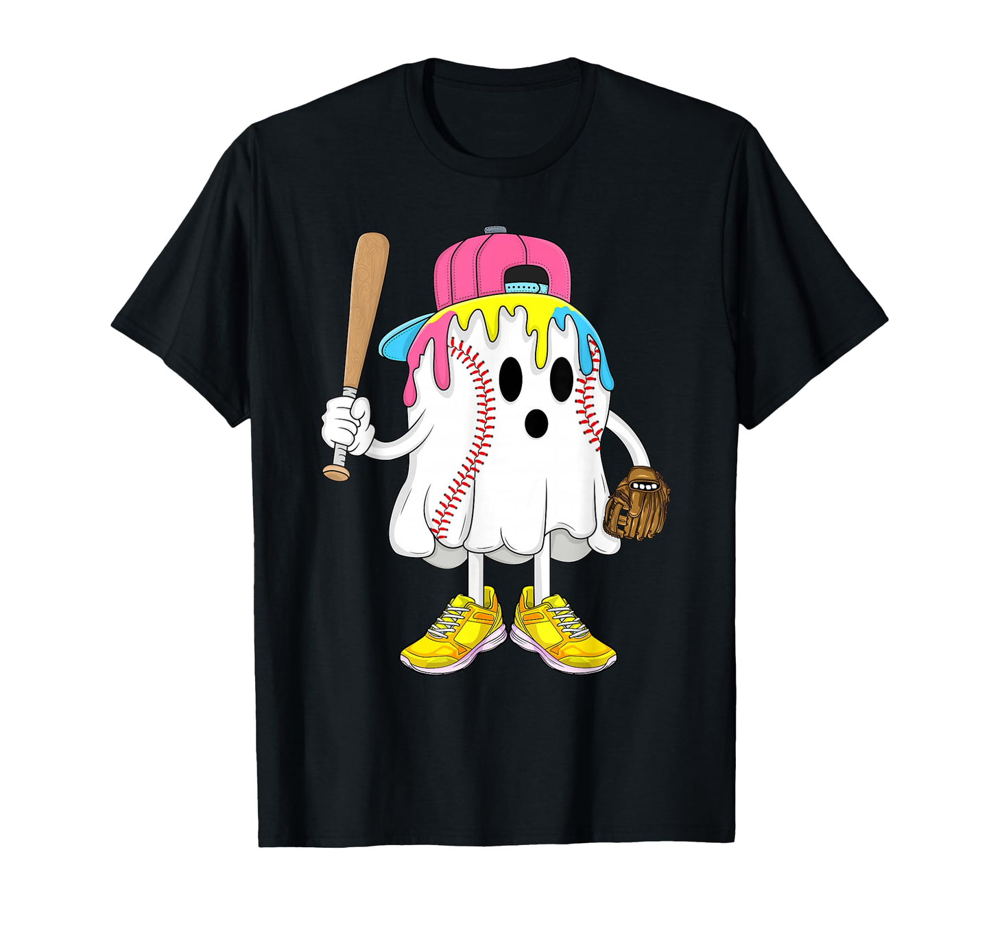 Ghost Baseball Halloween for Boys Ice Cream Drip Baseball T-Shirt