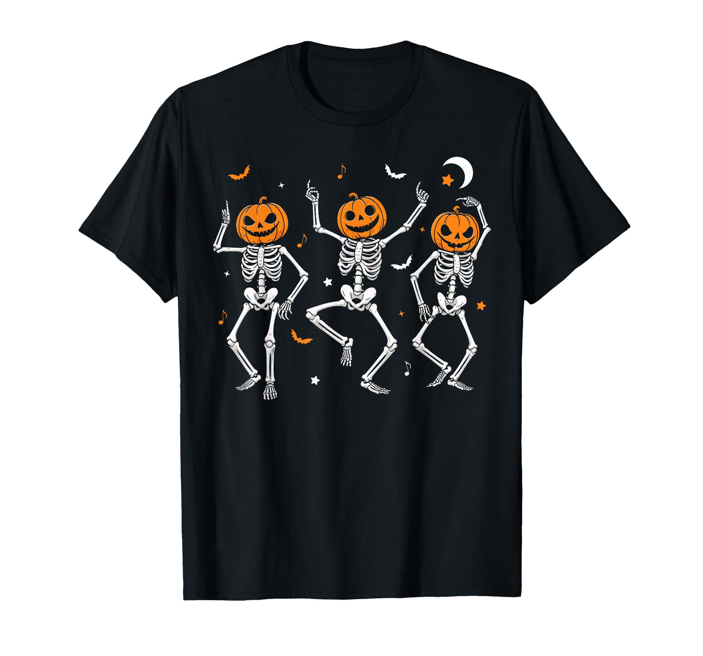 Spooky Dancing Pumpkin Head Skeletons Dance Funny Halloween T-Shirt