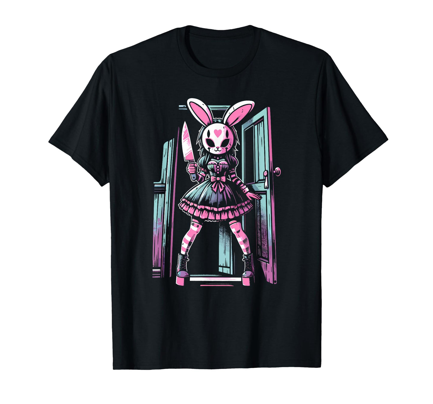 Pastel Goth Bunny Mask Girl Horror Slasher Anime Alt Rabbit T-Shirt