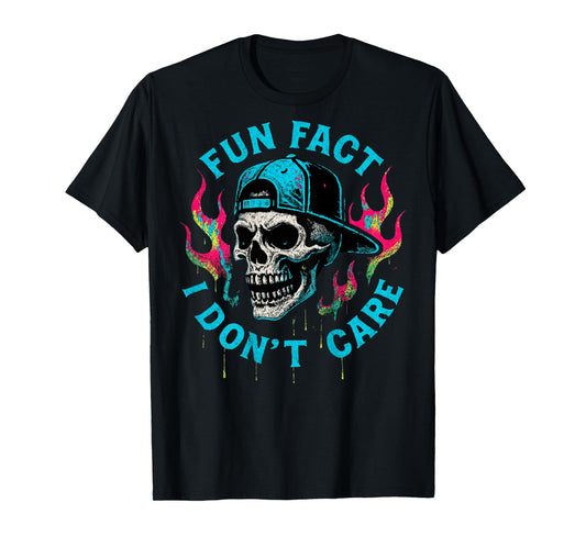 (ON Back) Fun Fact I Don't Care Funny Skeleton Quote Graphic T-Shirt