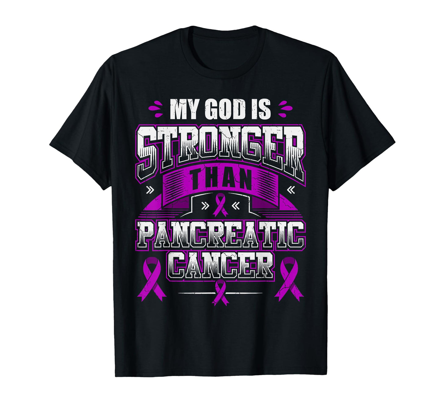 God is Stronger Pancreatic Cancer Month Awareness Ribbon T-Shirt