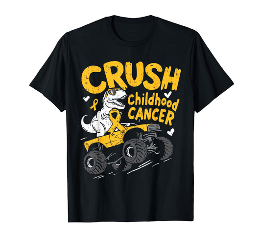 Crush Childhood Cancer Awareness T Rex Dino Truck Boy Kids T-Shirt