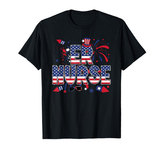 4th Of July Emergency Nurse American Flag ER Nurse T-Shirt