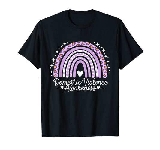 Domestic Violence Awareness Purple Ribbon Rainbow Leopard T-Shirt