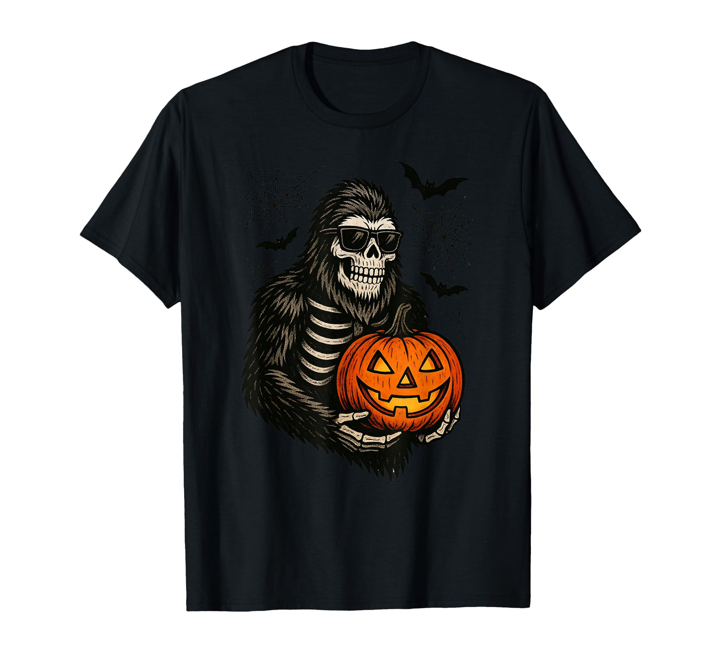 Spooky Bigfoot Jack O Lantern Skeleton Halloween Boys Mens T-Shirt