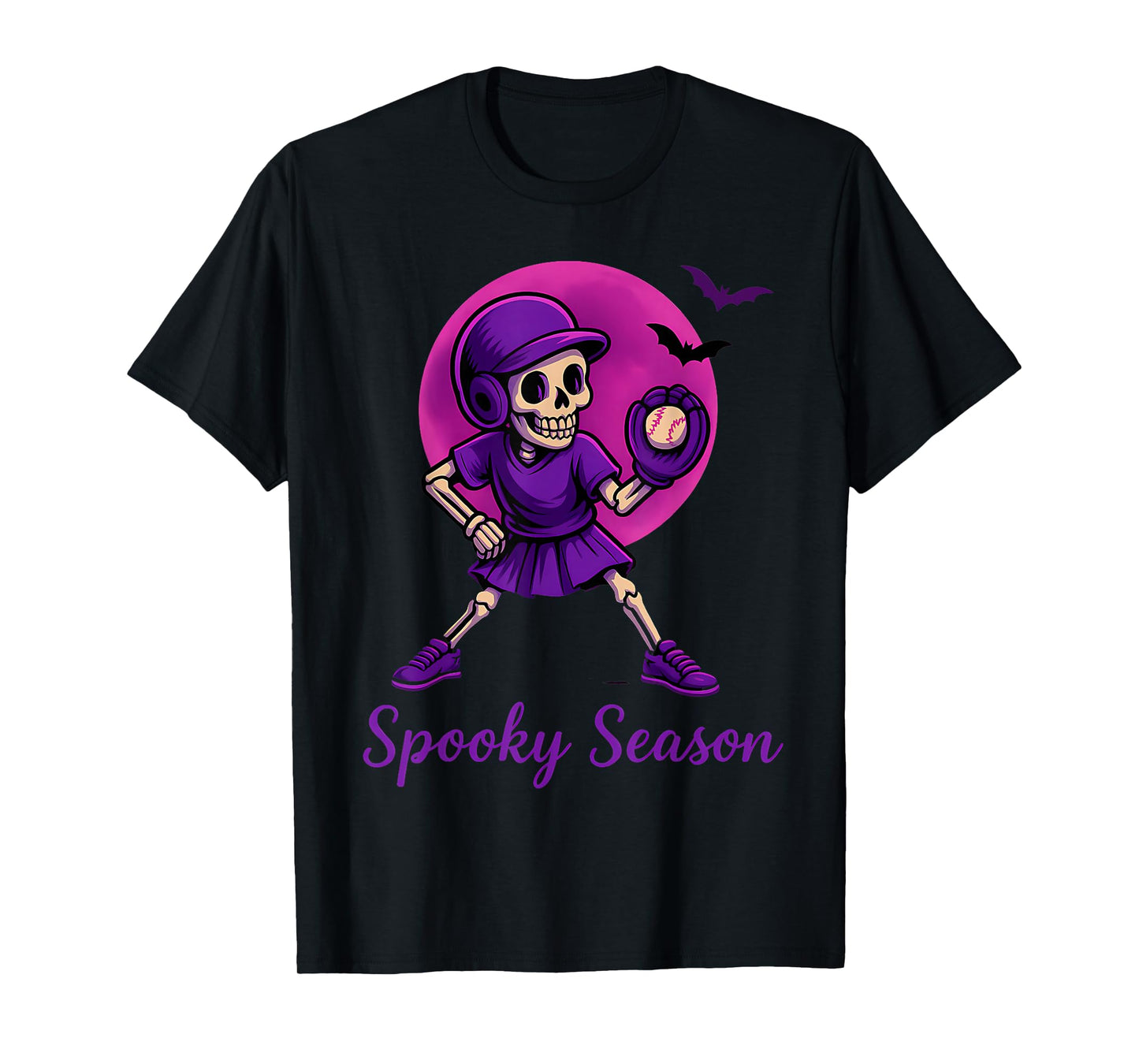 Funny Softball Skeletons Spooky Season Halloween Costume T-Shirt