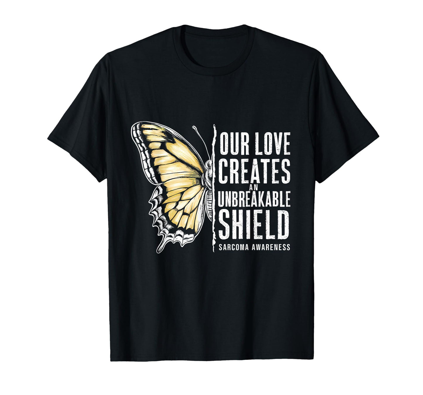 Sarcoma Awareness Unbreakable Shield Yellow Ribbon Butterfly T-Shirt