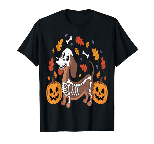 Dachshund Skeleton Halloween Pumpkins Dog T-Shirt