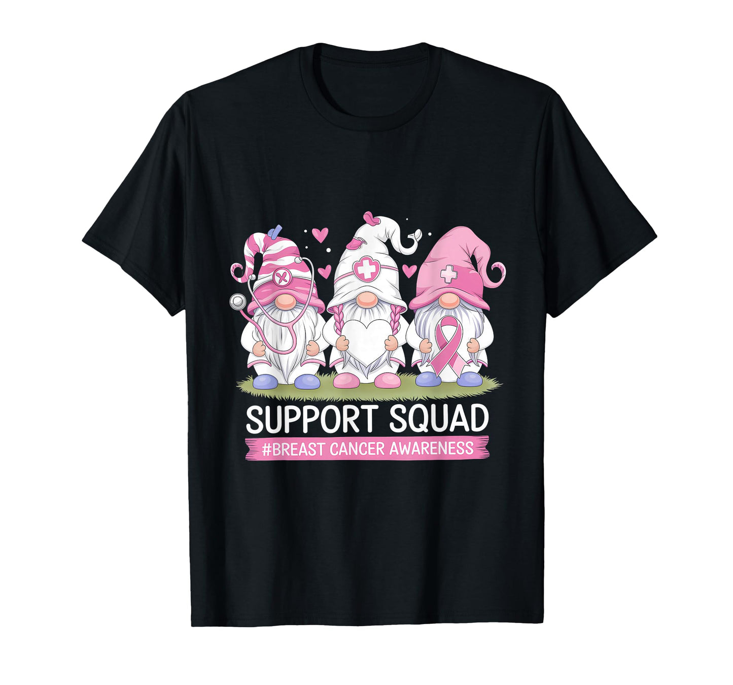 Pink Ribbon Breast Cancer Awareness Support Squad Gnomies T-Shirt