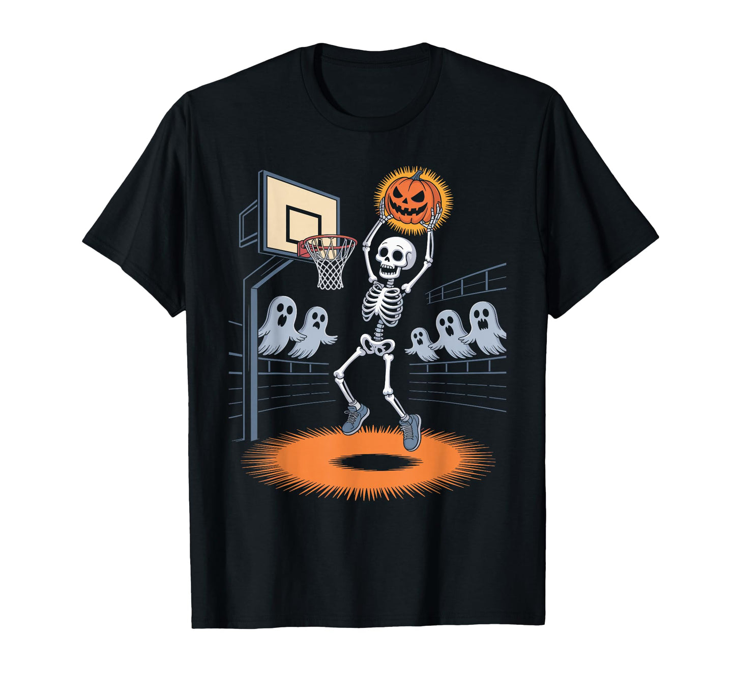 Skeleton Basketball Pumpkin Spooky Halloween Baller T-Shirt