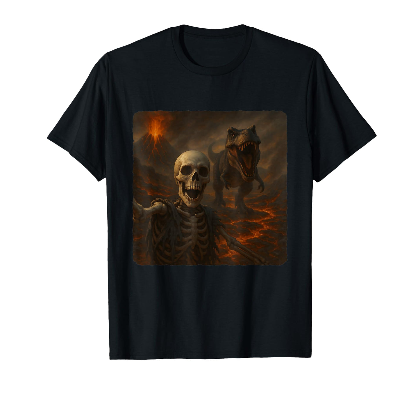 Skeleton Selfie T-Rex Dinosaur Chase Funny Humor T-Shirt