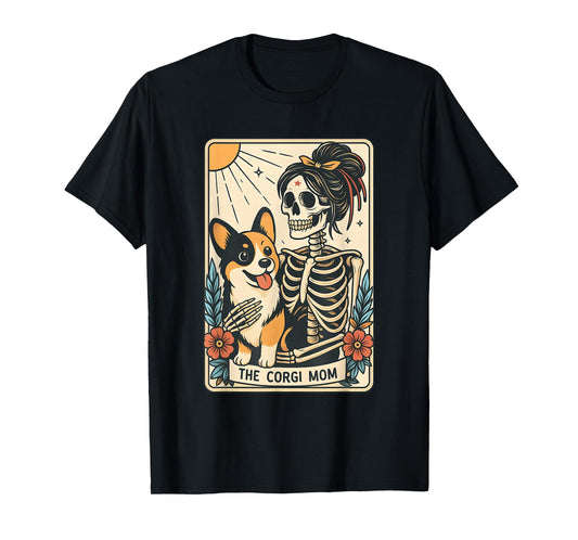 Corgi Mom Tarot Card Halloween Dog Skeleton for Corgi Lover T-Shirt